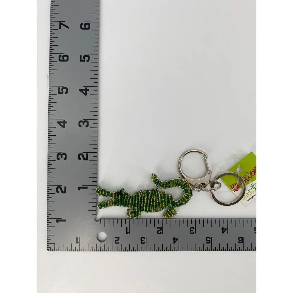 Disney Animal Kingdom Beadworx GrassRoots Keyring - Green & Yellow Aligator, NEW - Picture 3 of 3